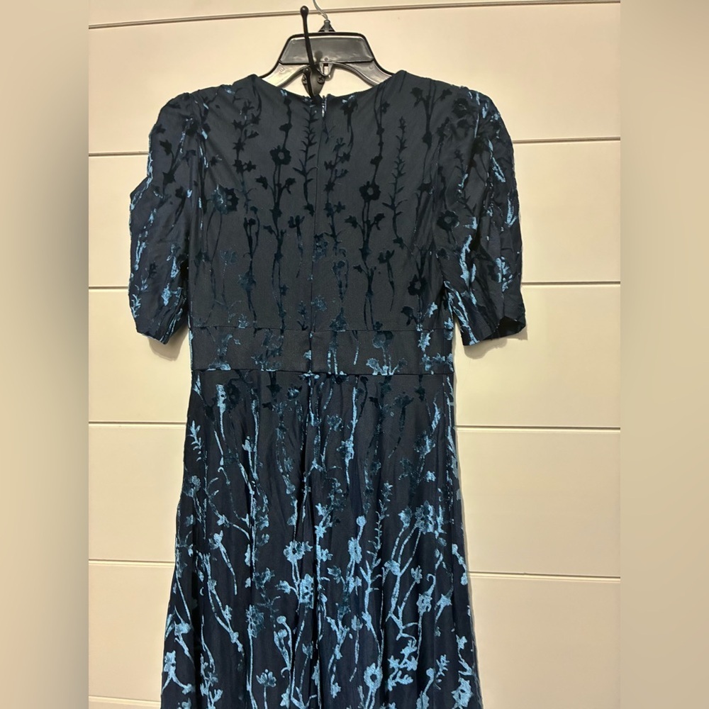 Anthropologie Hutch Puff Sleeve Burnt Velvet Midi Dress Womens 2 Blue Midi - Picture 12 of 12